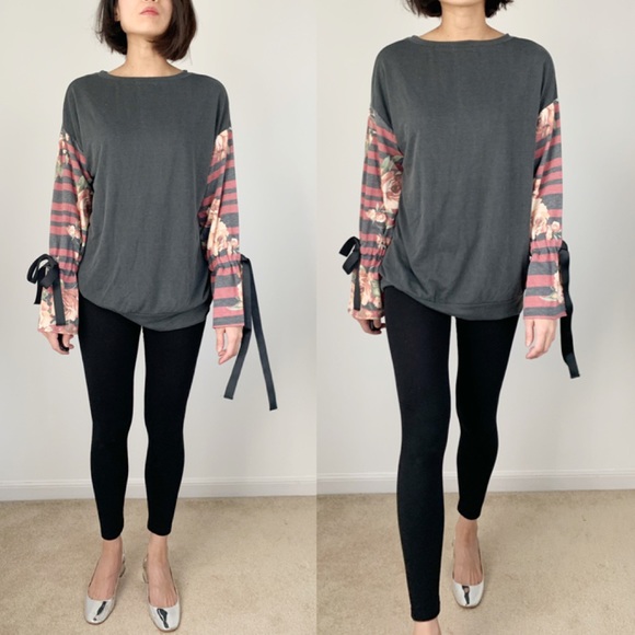 FLORAL RIBBON CONTRAST TOP - Picture 6 of 9